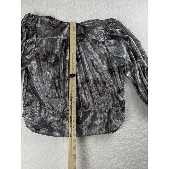 Anthropologie Maison De Amelie Top Womens L Shimmer Silver Puff Long Sleeve Chic - Picture 7 of 8